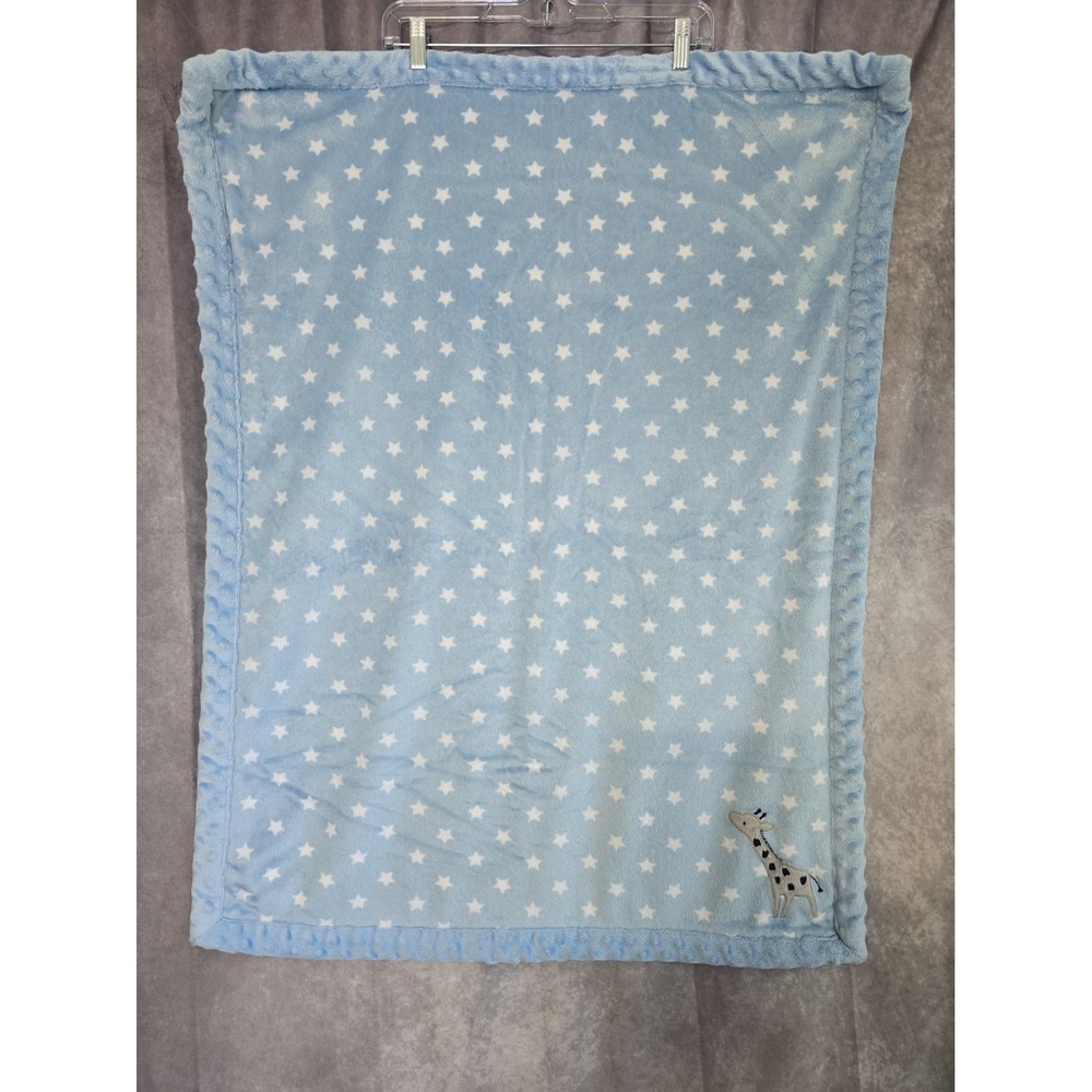 Carters Child Of Mine Blue White Stars Giraffe Velour Sherpa Baby Blanket
